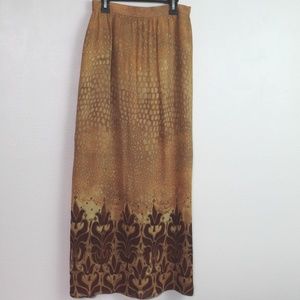 Joseph Ribkoff Gold Rust Print Maxi Skirt Sz 8 EUC